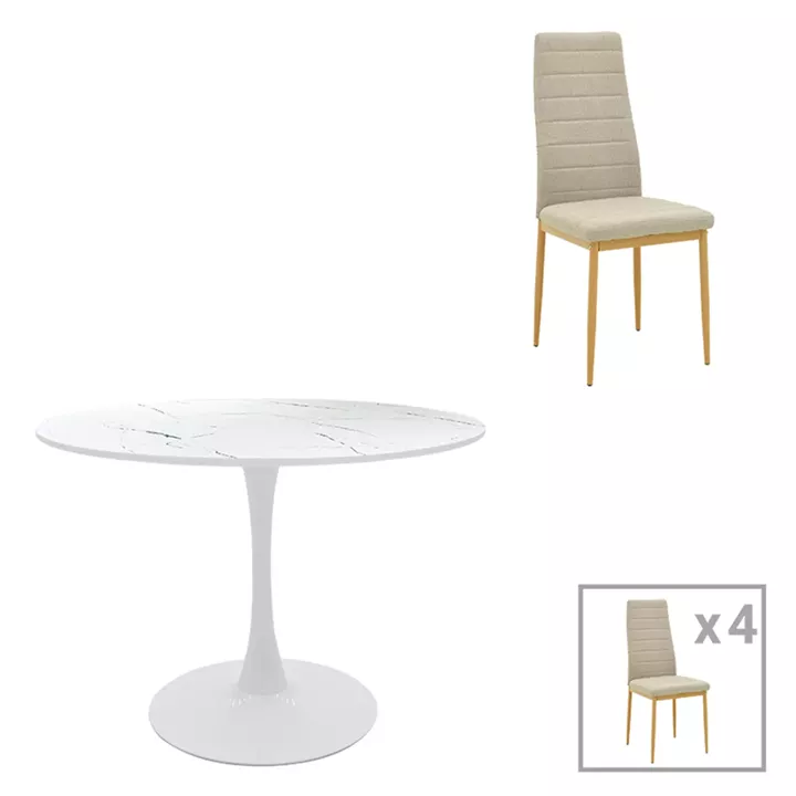 Dining table Balou-Parker pakoworld set of 5 pcs white-beige D120x73cm