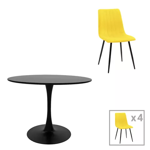 Dining table Balou-Noor pakoworld set of 5 MDF black-yellow D100x73cm