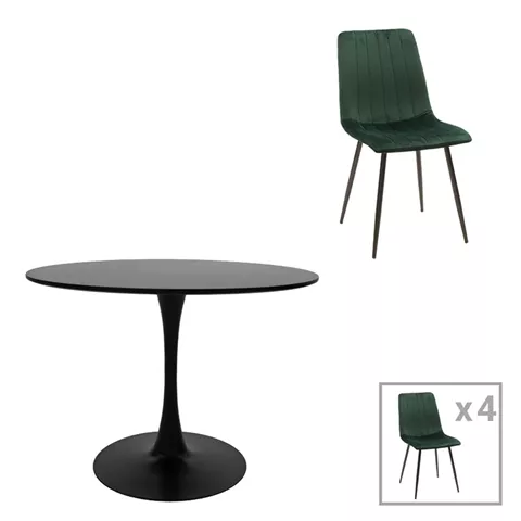 Dining table Balou-Noor pakoworld set of 5 MDF black-green D120x73cm