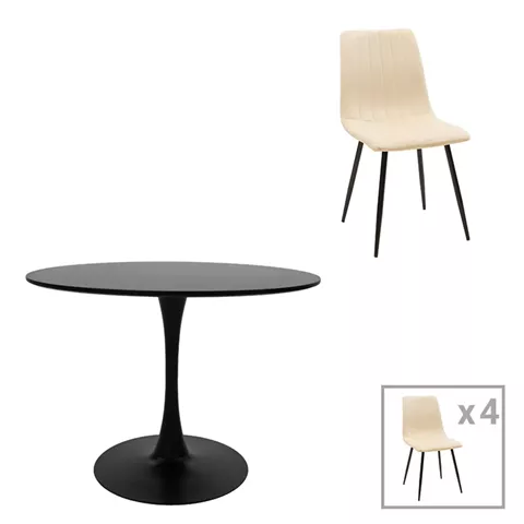 Dining table Balou-Noor pakoworld set of 5 MDF black-beige D120x73cm