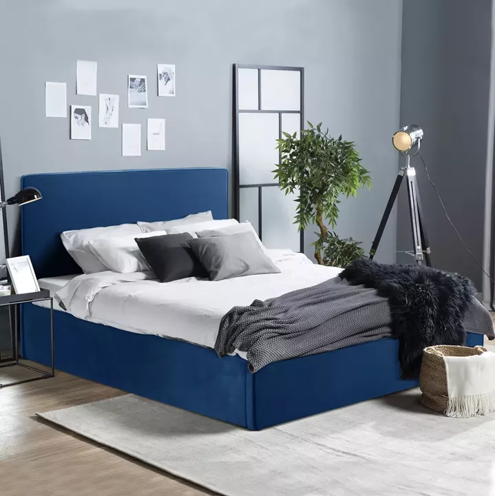 DOUBLE BED WITH MATTRESS ALLIE HM21273.04 BLUE VELVET WITH STORAGE SPACE--FOR 160x200cm.