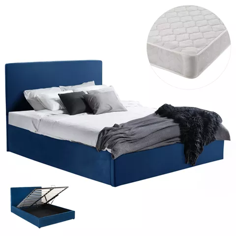 ΚΡΕΒΑΤΙ ΔΙΠΛΟ & ΣΤΡΩΜΑ ALLIE HM21273.04 ΜΠΛΕ ΒΕΛΟΥΔΟ ΜΕ ΑΠΟΘ.ΧΩΡΟ--ΓΙΑ 160x200εκ