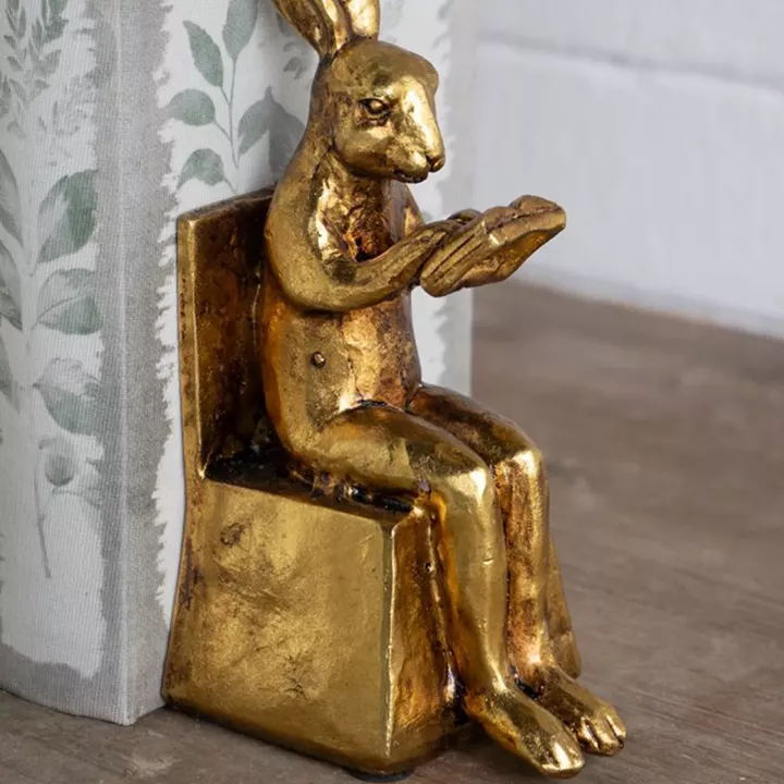 Artekko Bookends Χρυσοί Βιλιοστάτες Ρητίνης με Λαγουδάκια (10x7x17.5)cm 2pcs