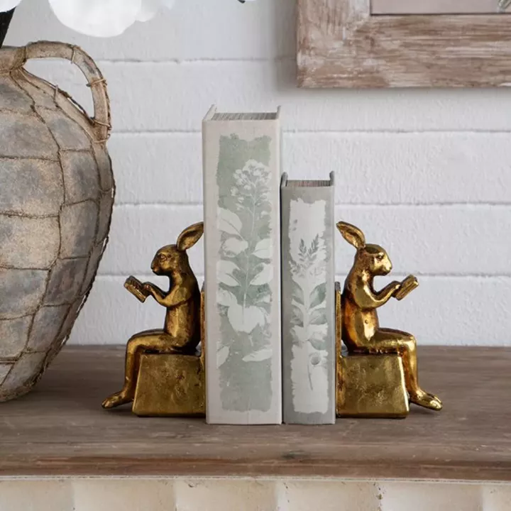 Artekko Bookends Χρυσοί Βιλιοστάτες Ρητίνης με Λαγουδάκια (10x7x17.5)cm 2pcs