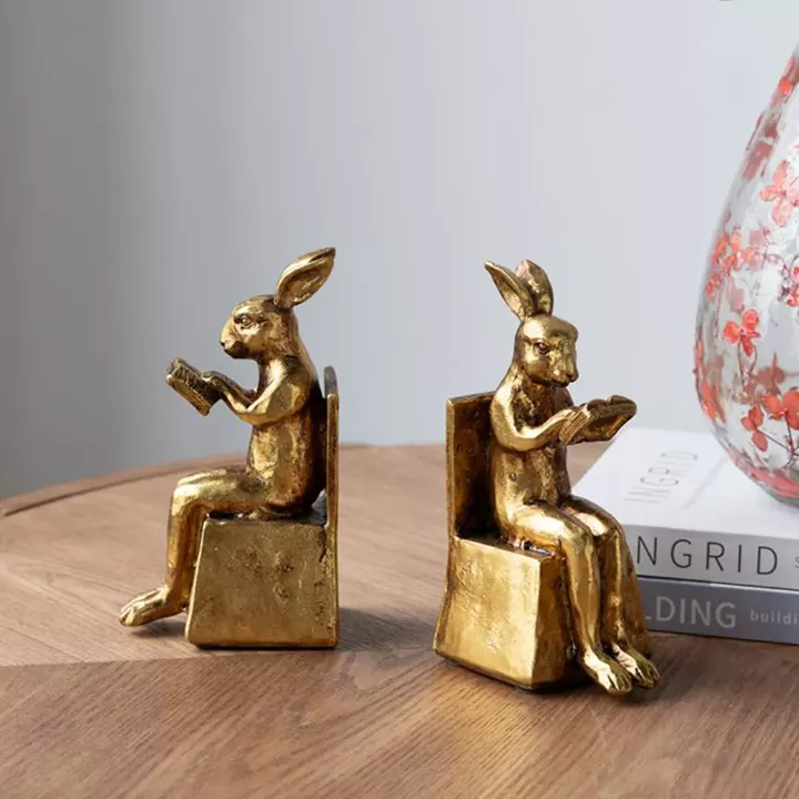 Artekko Bookends Χρυσοί Βιλιοστάτες Ρητίνης με Λαγουδάκια (10x7x17.5)cm 2pcs