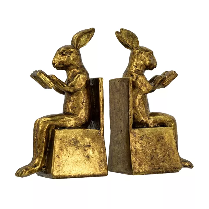 Artekko Bookends Χρυσοί Βιλιοστάτες Ρητίνης με Λαγουδάκια (10x7x17.5)cm 2pcs
