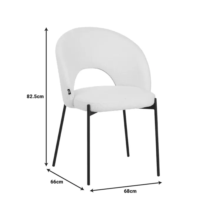 Καρέκλα Masebo pakoworld μπουκλέ ύφασμα σε λευκή απόχρωση με μαύρα μεταλλικά πόδια 48x58.5x82εκ