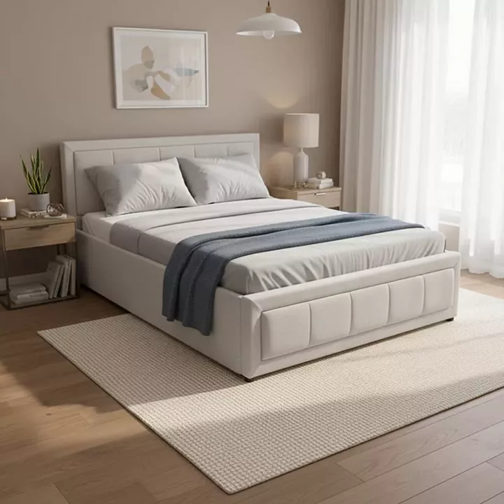 Huga pakoworld bed with storage space, grey fabric 120x200cm