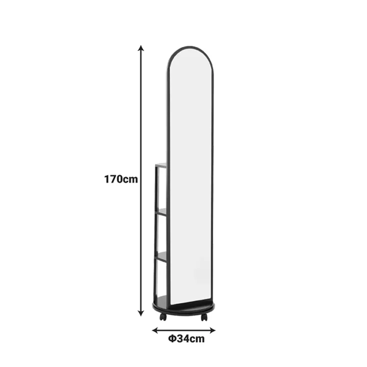 Espero pakoworld mdf wheeled mirror with shelves in black shade D34x170cm