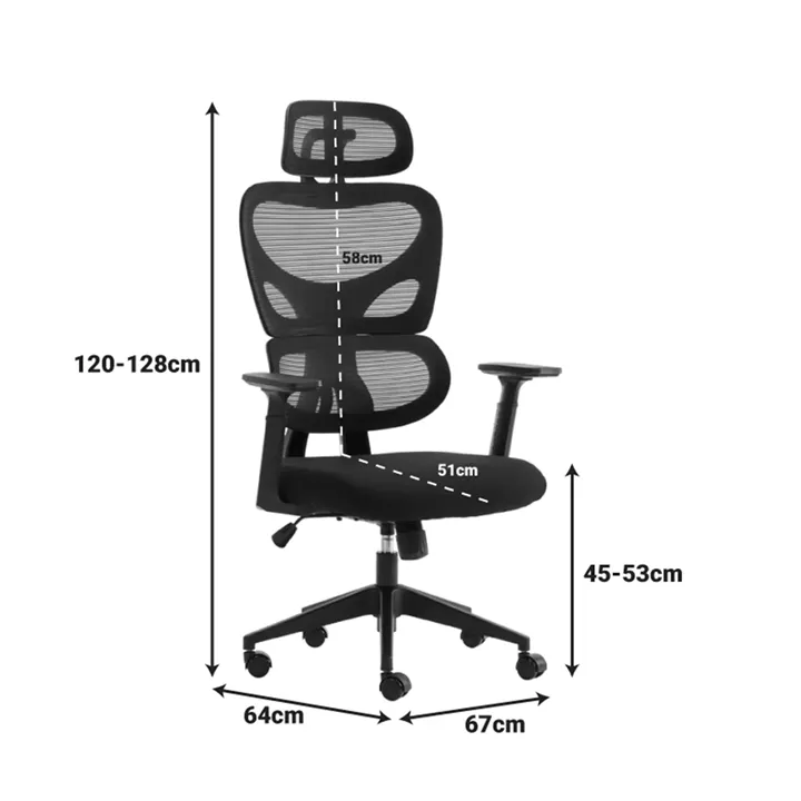 Cadrey pakoworld mesh black manager's office chair 67x64x120-128cm
