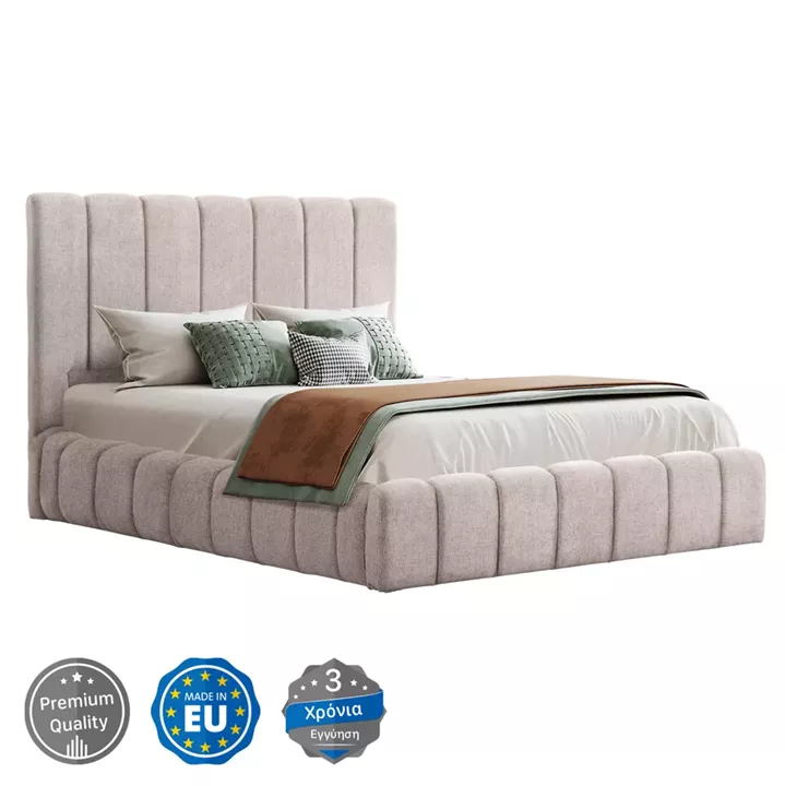 BED WITH STORAGE SPACE REMO HM719.10 TEDDY FABRIC IN BEIGE-FOR MATTRESS 160x200cm.