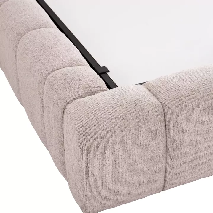 DOUBLE BED WITH MATTRESS & STORAGE SPACE REMO HM21167 BEIGE BOUCLE FABRIC--FOR 160x200cm.