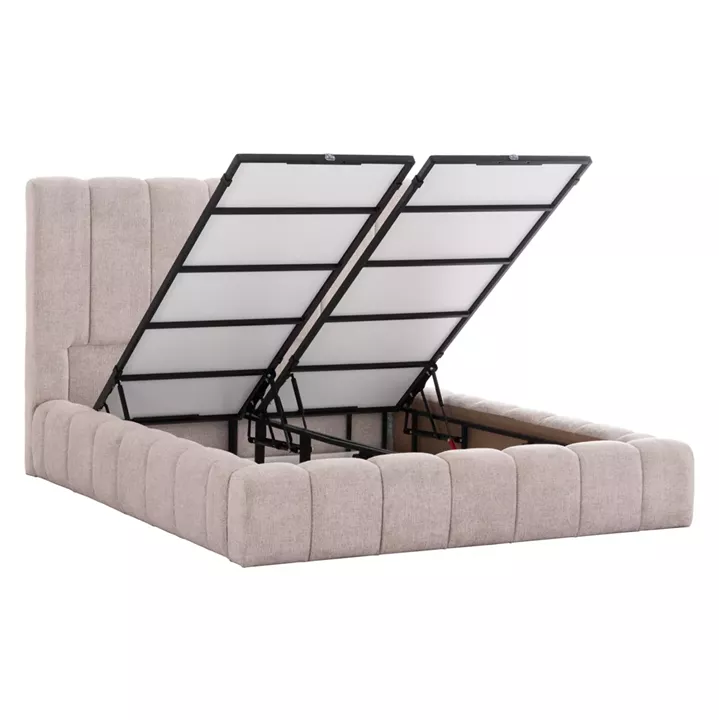 DOUBLE BED WITH MATTRESS & STORAGE SPACE REMO HM21167 BEIGE BOUCLE FABRIC--FOR 160x200cm.