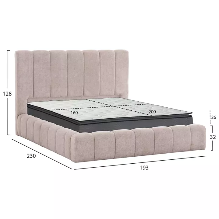 DOUBLE BED WITH MATTRESS & STORAGE SPACE REMO HM21167 BEIGE BOUCLE FABRIC--FOR 160x200cm.