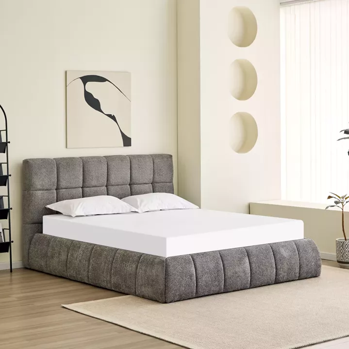 DOUBLE BED EDDY HM731.01 GREY BOUCLE & STORAGE SPACE--FOR MATTRESS 160x200cm.