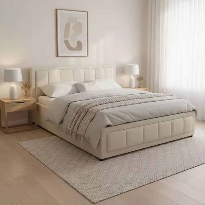 Huga pakoworld bed with storage space, fabric beige 160x200cm