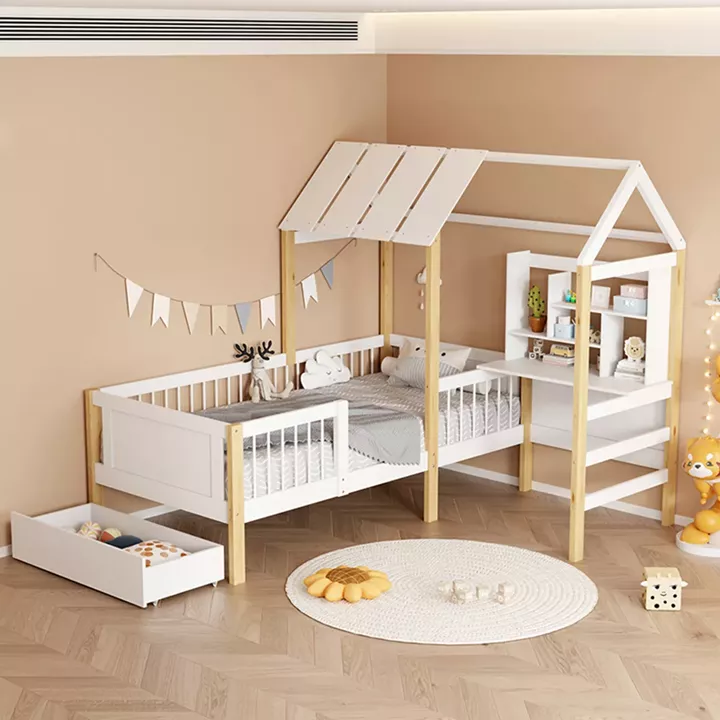 Παιδικό κρεβάτι Bedria pakoworld τ.Montessori ξύλο σε λευκή-φυσική απόχρωση 190x90εκ