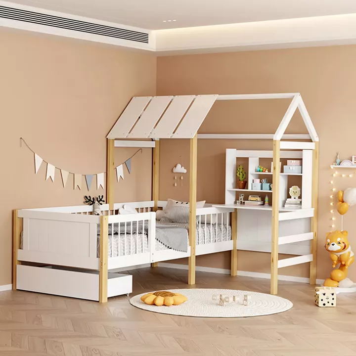 Παιδικό κρεβάτι Bedria pakoworld τ.Montessori ξύλο σε λευκή-φυσική απόχρωση 190x90εκ
