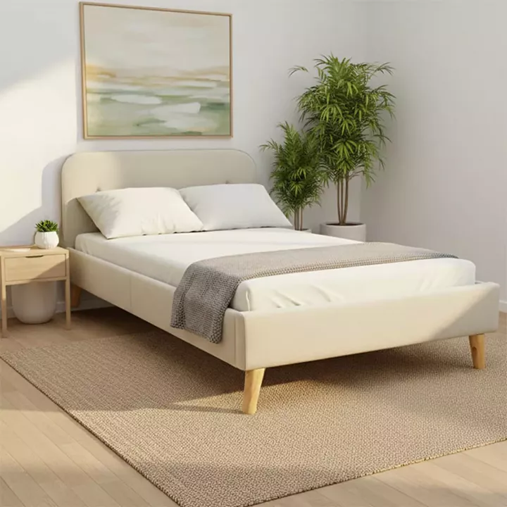 Κρεβάτι LumiLux pakoworld ύφασμα σε μπεζ απόχρωση 160x200εκ