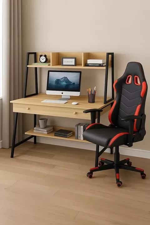 STUDENT-1 Set Γραφείο Η/Υ Sonoma - Μαύρο + Πολυθρόνα Gaming Μαύρο - Κόκκινο