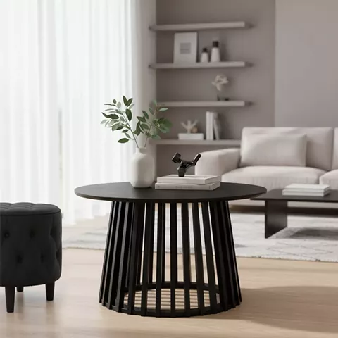 Coffee table Domonic pakoworld mdf in black color D80x45cm