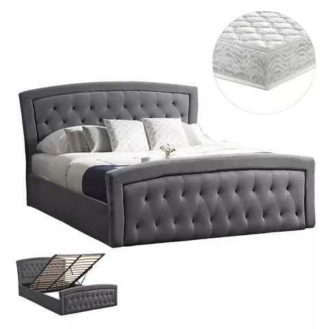 BED WITH MATTRESS & STORAGE SPACE ODELIA HM21279.01 GREY VELVET--FOR 160x200cm.