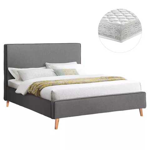 BED WITH MATTRESS INDRA HM21280.01 GREY FABRIC--FOR MATTRESS 160x200cm