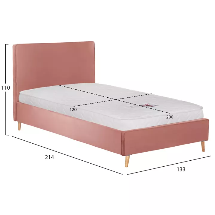BED WITH MATTRESS MAYLIN HM21281.01 DUSTY PINK VELVET--FOR MATTRESS 120x200cm