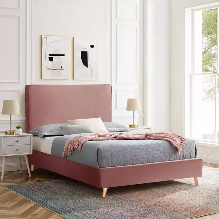 BED WITH MATTRESS MAYLIN HM21281.01 DUSTY PINK VELVET--FOR MATTRESS 120x200cm