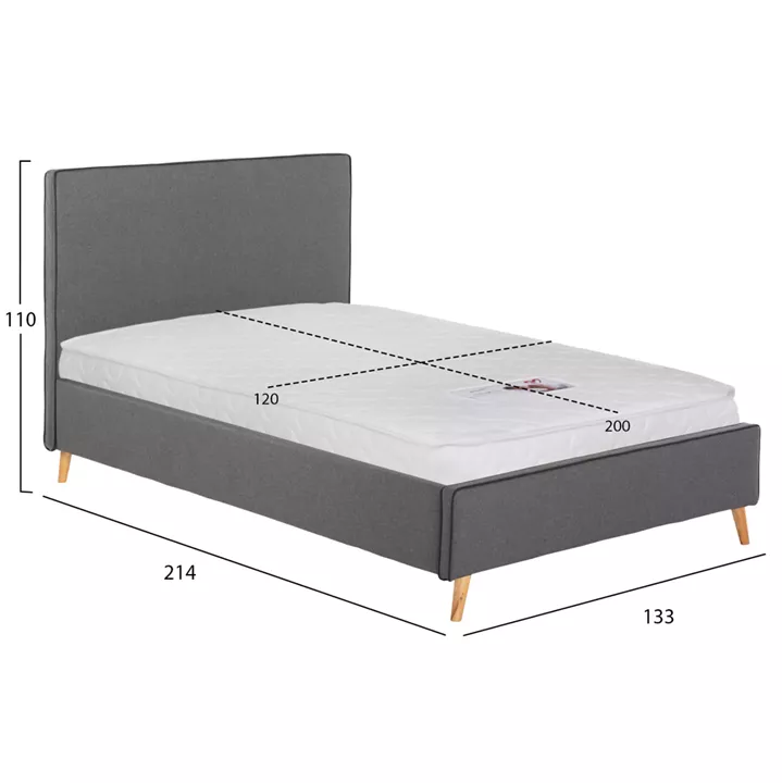 BED WITH MATTRESS MAYLIN HM21281.03 GREY FABRIC--FOR MATTRESS 120x200cm