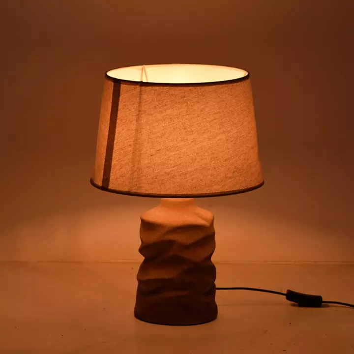 Wabbi Inart E27 ceramic table lamp in grey antique-beige shade D28x41cm