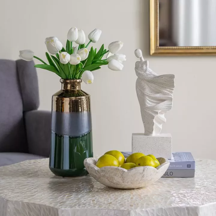 Artekko Electric Κεραμικό Βάζο σε Πράσινο με Μπρονζέ (14x14x30)cm
