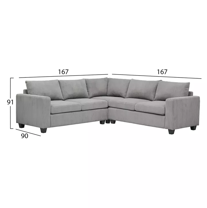 ΓΩΝΙΑΚΟΣ ΚΑΝΑΠΕΣ CALDER HM3286.01 ΓΚΡΙ ΥΦΑΣΜΑ 254x254x90(κάθισμα)x91Υεκ.