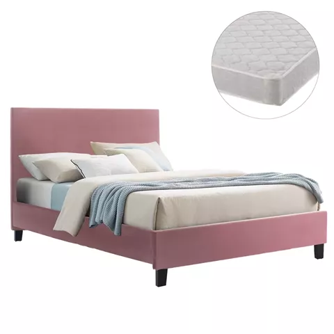 BED WITH MATTRESS BECCA HM21283.05 DUSTY PINK VELVET--FOR MATTRESS 150x200cm