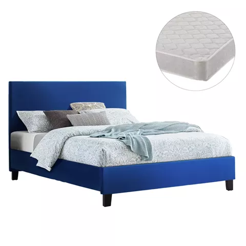 BED WITH MATTRESS BECCA HM21283.07 BLUE VELVET--FOR MATTRESS 150x200cm