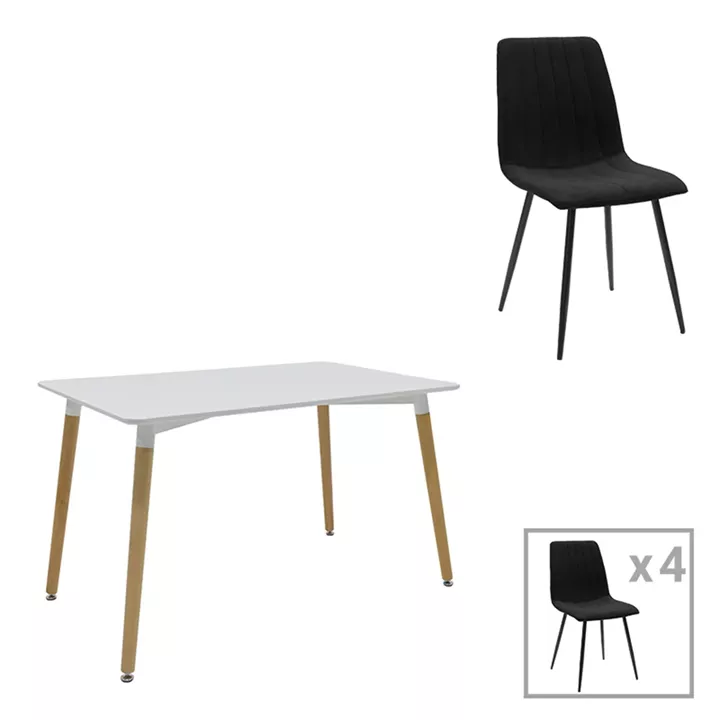 Τραπεζαρία Natali-Noor pakoworld σετ 5τεμ  MDF λευκό-μαύρο-πόδια φυσικό 120x80x76εκ