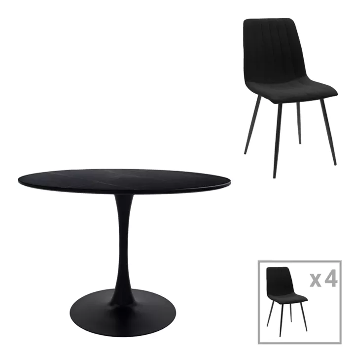 Dining table Balou-Noor pakoworld set of 5 MDF black-fabric black D120x73cm