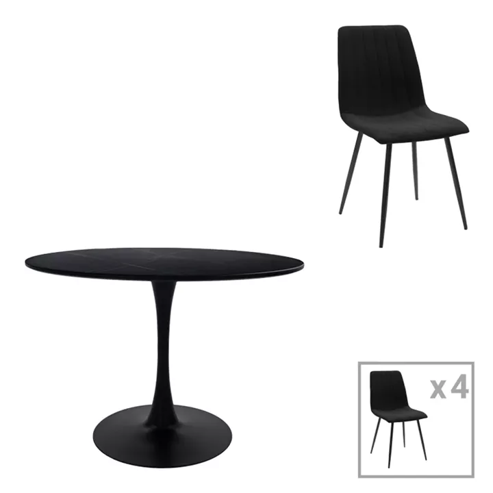 Dining table Balou-Noor pakoworld set of 5 MDF black-fabric black D100x73cm