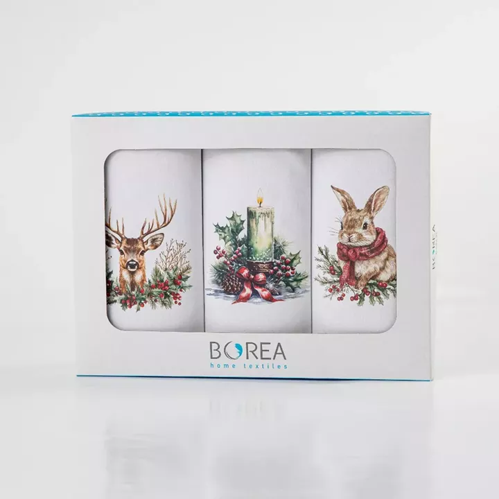 Ποτηρόπανα Κουζίνας Χριστουγεννιάτικα Candlelight Σετ 3ΤΜΧ