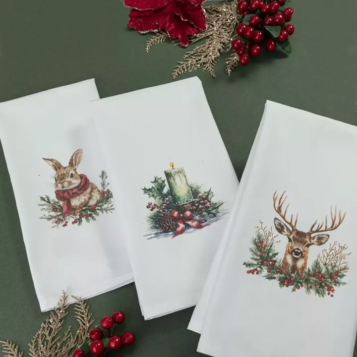 Ποτηρόπανα Κουζίνας Χριστουγεννιάτικα Candlelight Σετ 3ΤΜΧ