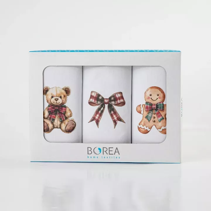 Ποτηρόπανα Κουζίνας Χριστουγεννιάτικα Bow Σετ 3ΤΜΧ