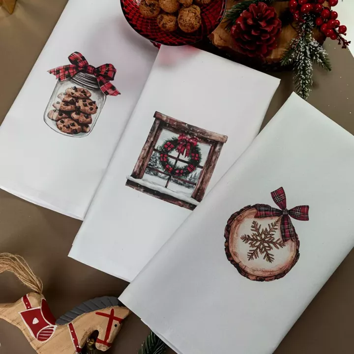 Ποτηρόπανα Κουζίνας Χριστουγεννιάτικα Garland Σετ 3ΤΜΧ