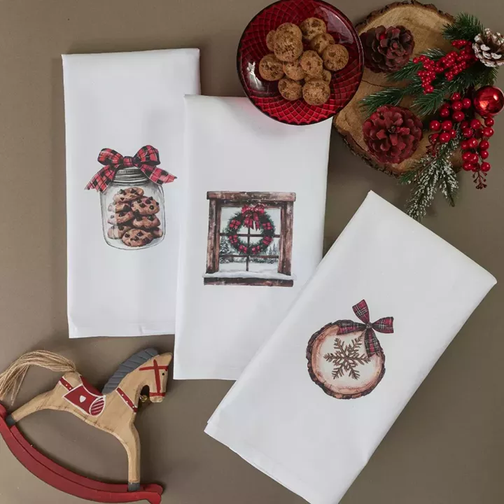 Ποτηρόπανα Κουζίνας Χριστουγεννιάτικα Garland Σετ 3ΤΜΧ