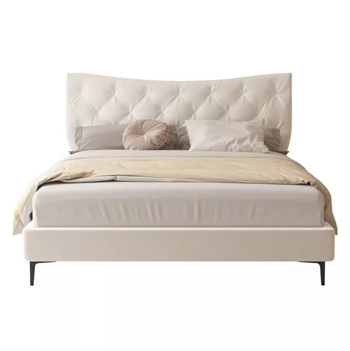 DOUBLE BED JILL HM737.03 FABRIC IN BEIGE--FOR MATTRESS 160x200cm