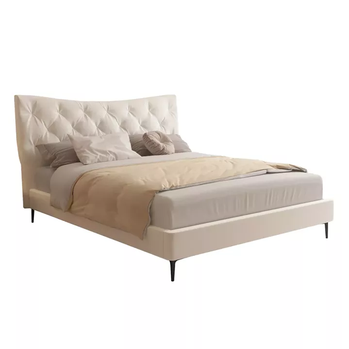 DOUBLE BED JILL HM737.03 FABRIC IN BEIGE--FOR MATTRESS 160x200cm