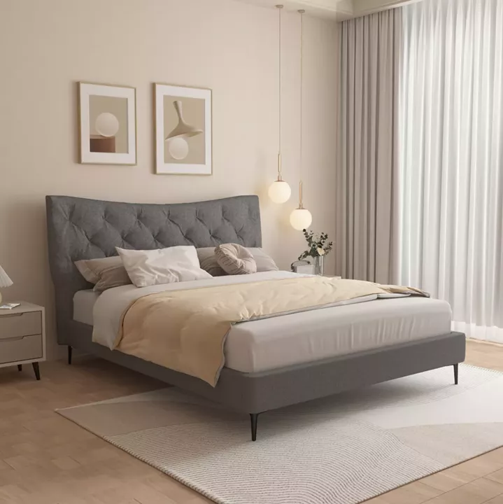 ΚΡΕΒΑΤΙ ΔΙΠΛΟ JILL HM737.01 ΥΦΑΣΜΑ ΣΕ ΓΚΡΙ--ΓΙΑ ΣΤΡΩΜΑ 160x200εκ.