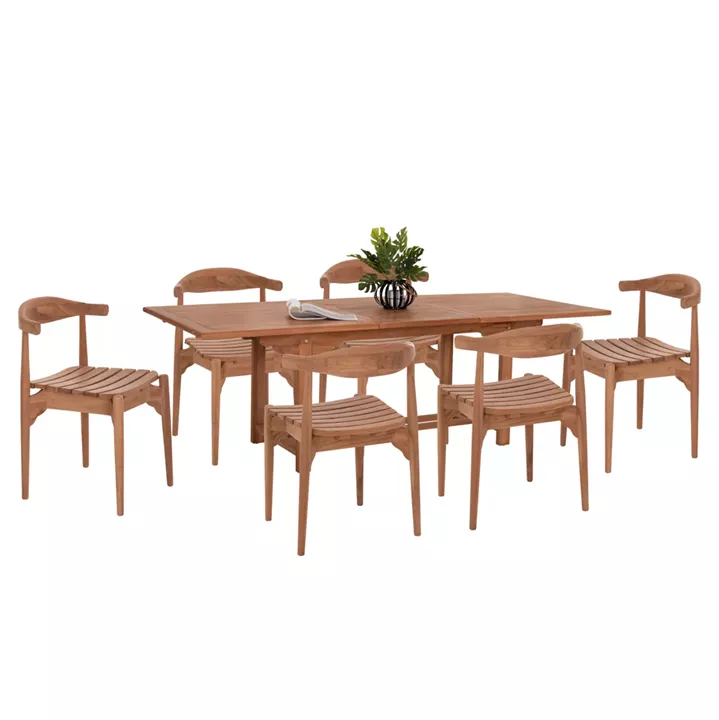 OUTDOOR DINING SET DONNY HM21292 EXTENDABLE TABLE & 6 DINING CHAIRS--TEAK WOOD
