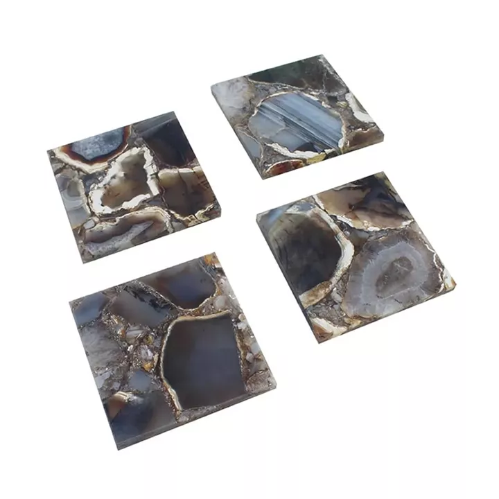 Artekko Agate Σουβέρ από Μαύρο Αχάτη (10x10x1.1)cm 4pcs