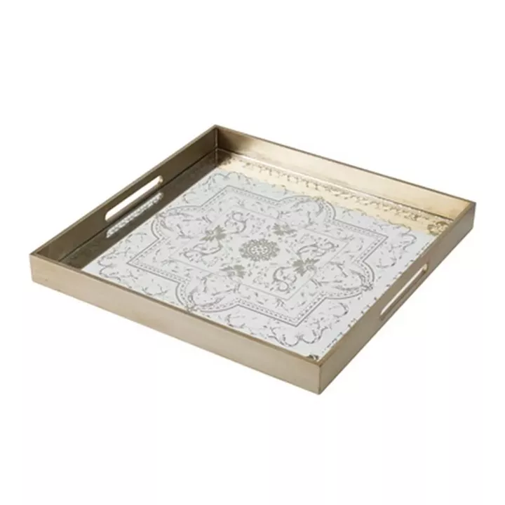 Artekko Idony Διακοσμητικός Δίσκος με Καθρέφτη Ξύλο Γυαλί Χρυσό (51x51x5)cm