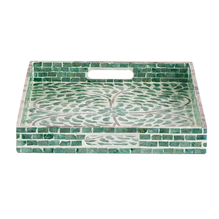 Artekko Ivory Διακοσμητικός Δίσκος MDF Capiz Πράσινο (45x35x5)cm